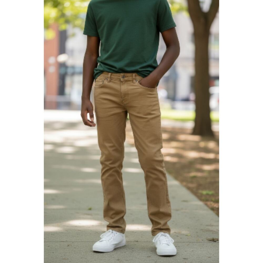 Cat & Jack Boys Straight Leg Jeans Size 14 Khaki Stretch Adjustable Waist - Picture 2 of 11